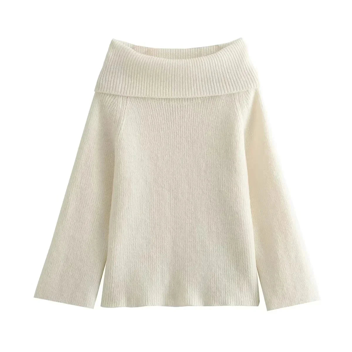 סוודר צלעות בצבע שמנת עם כתפיים חשופות